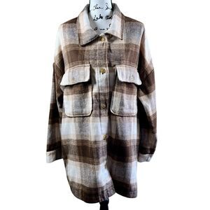 Banana Republic Brown Brushed Flannel Plaid Jacket Shacket  baddie size XXL